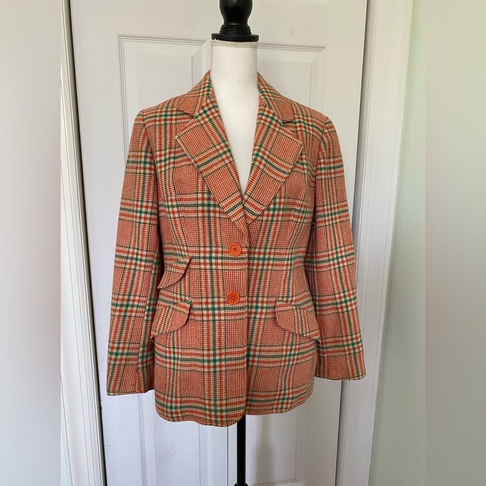 Vintage Fall Plaid Wool Blazer